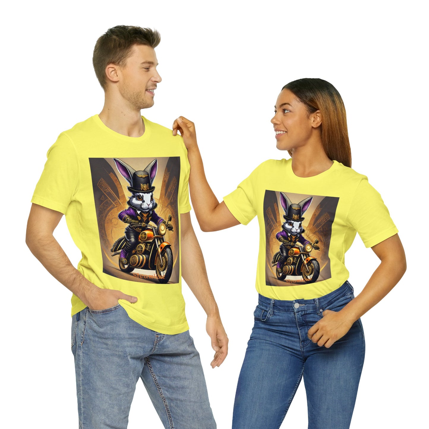 Unisex Adult Jersey Short Sleeve Tee SteamPunk Hare Motorcycle tshirt