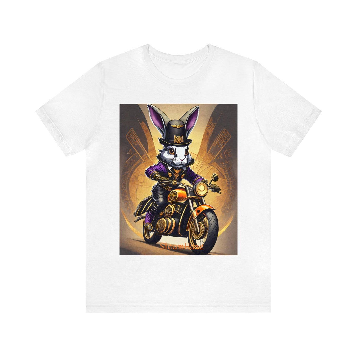 Unisex Adult Jersey Short Sleeve Tee SteamPunk Hare Motorcycle tshirt