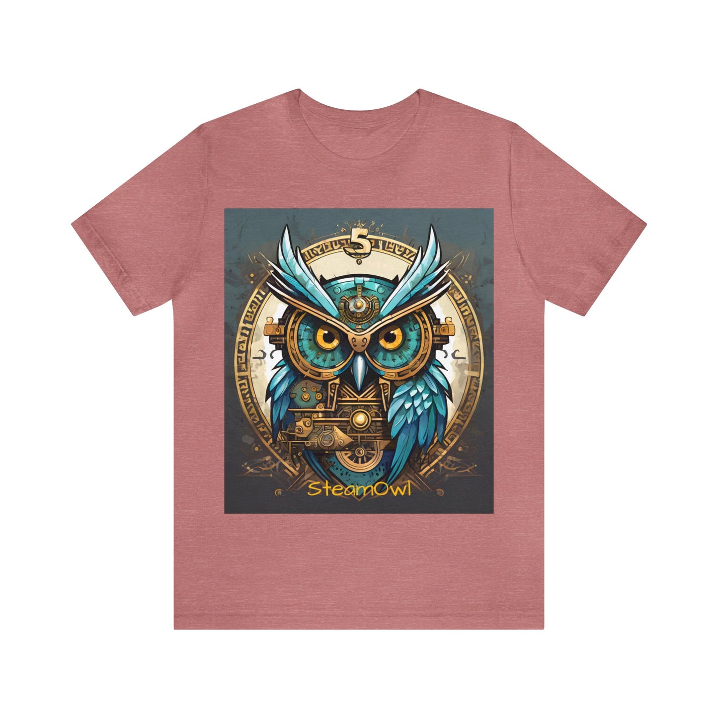 Unisex adult Jersey Short Sleeve Tee Steampunk Owl Mechanical Feathers Attire t shirt