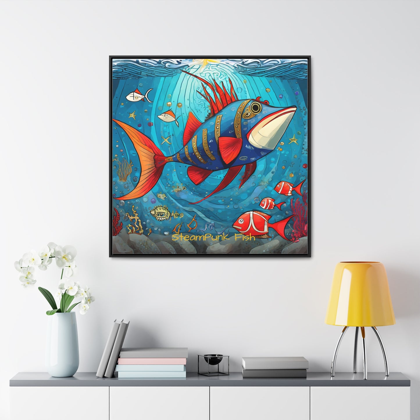 StreamPunk Fish Gematria Red ♥️ Gallery Canvas Wraps, Square Frame