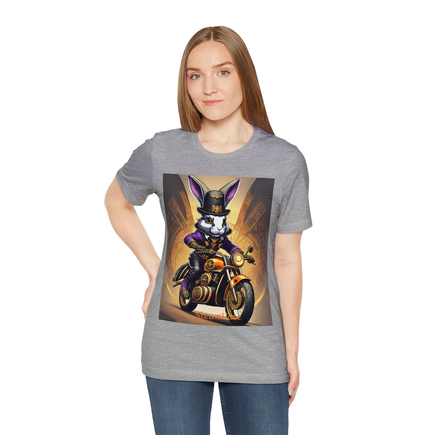 Unisex Adult Jersey Short Sleeve Tee SteamPunk Hare Motorcycle tshirt