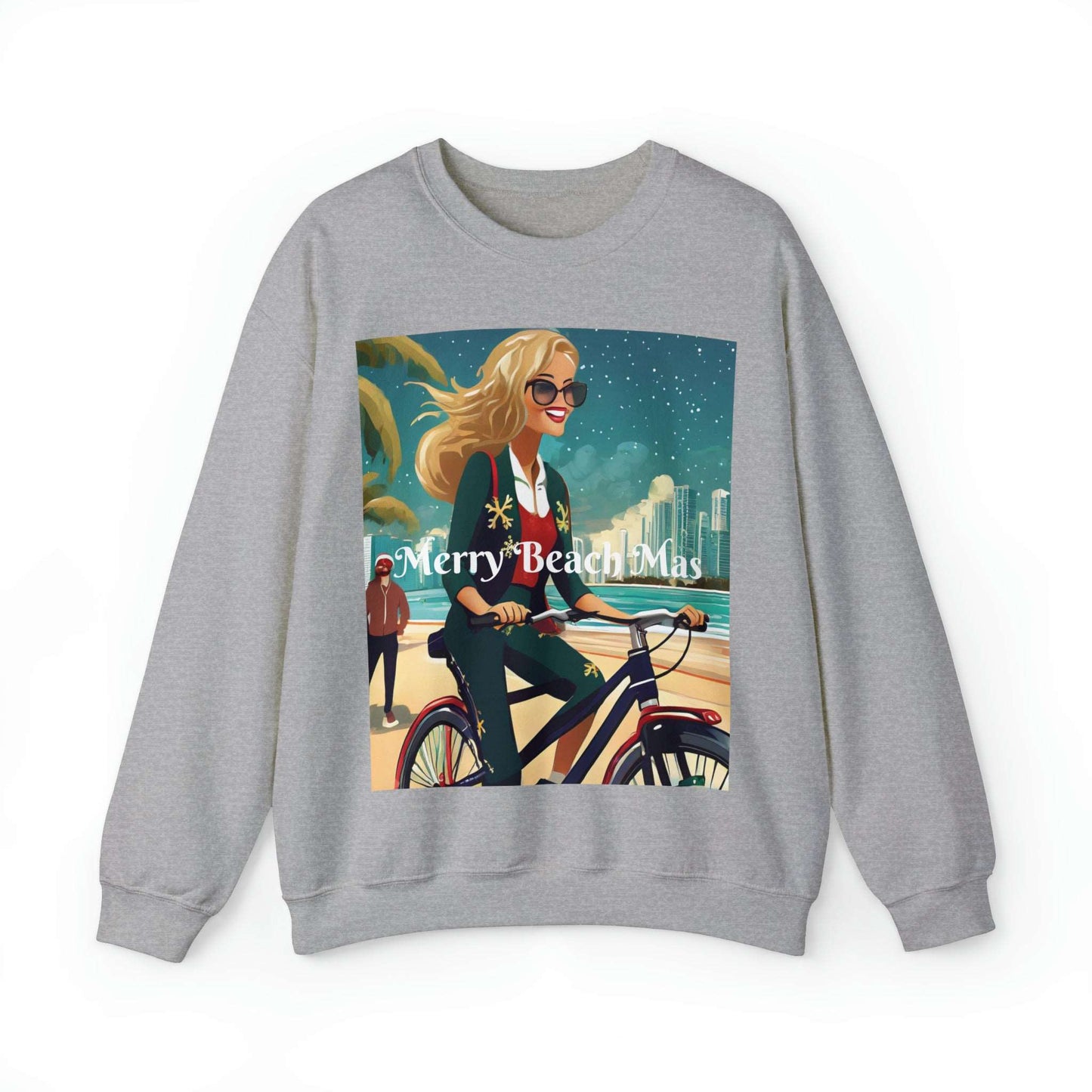 Merry Beach Mas City Electric Bicycle Woman's Heavy Blend™ Crewneck Sweatshirt