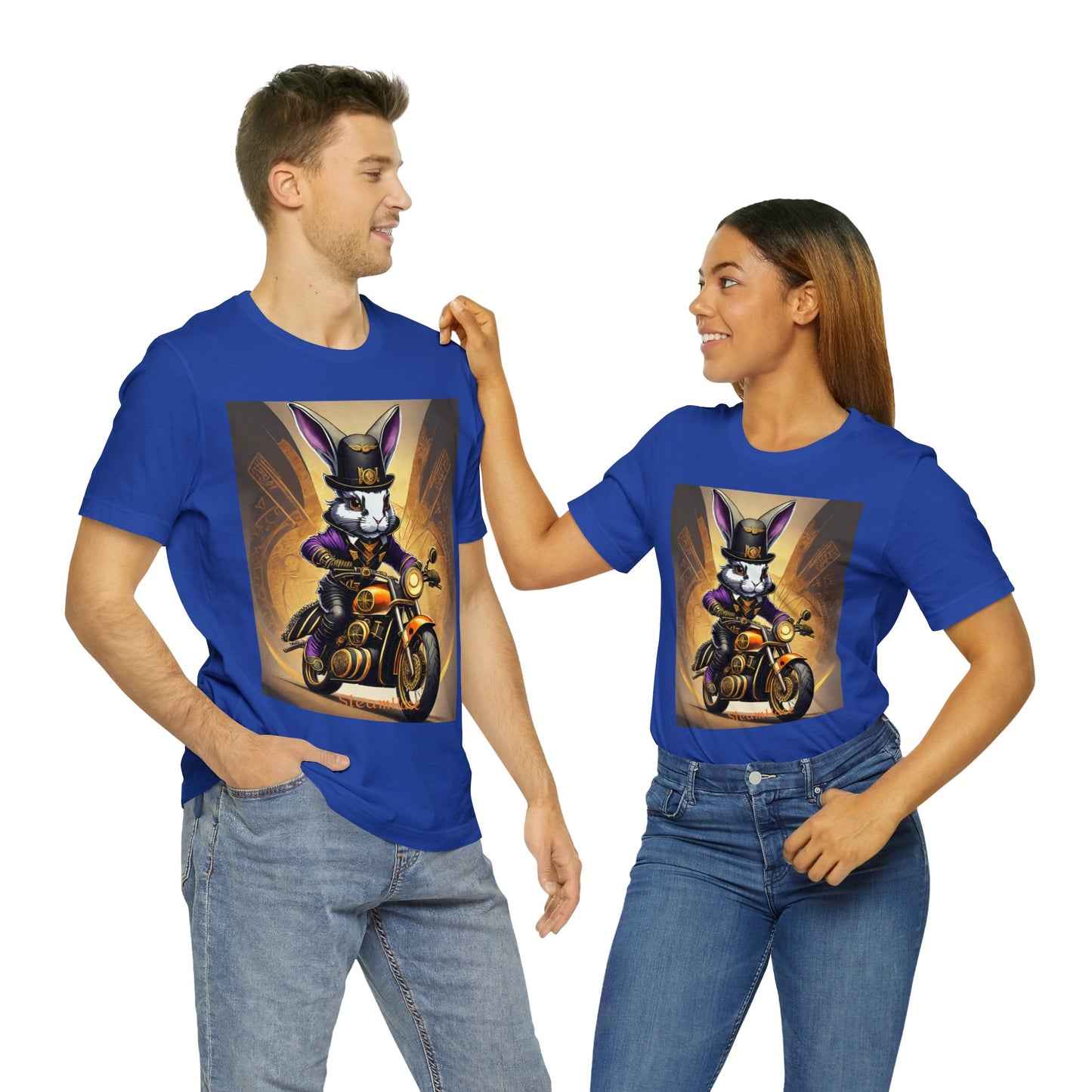 Unisex Adult Jersey Short Sleeve Tee SteamPunk Hare Motorcycle tshirt