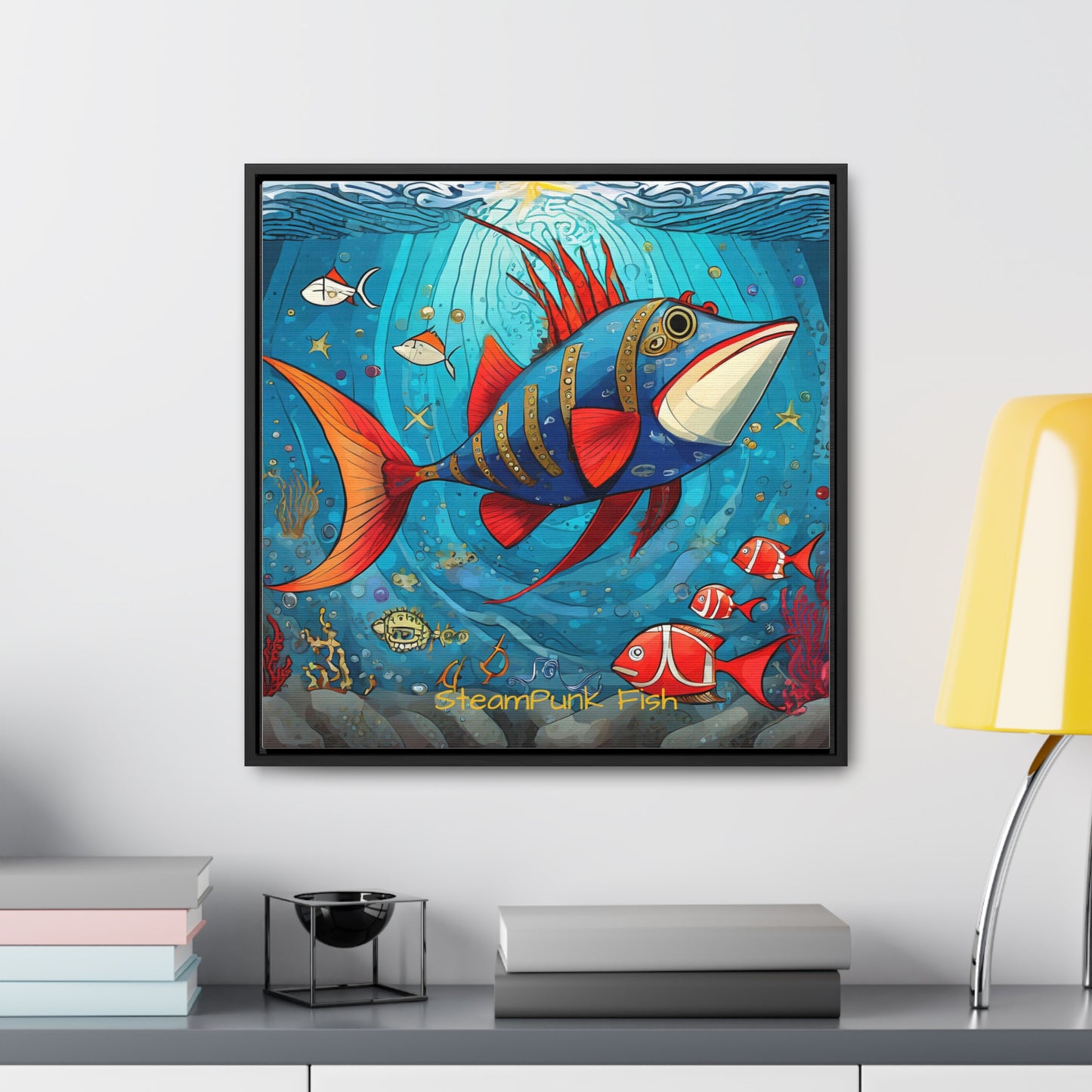 StreamPunk Fish Gematria Red ♥️ Gallery Canvas Wraps, Square Frame