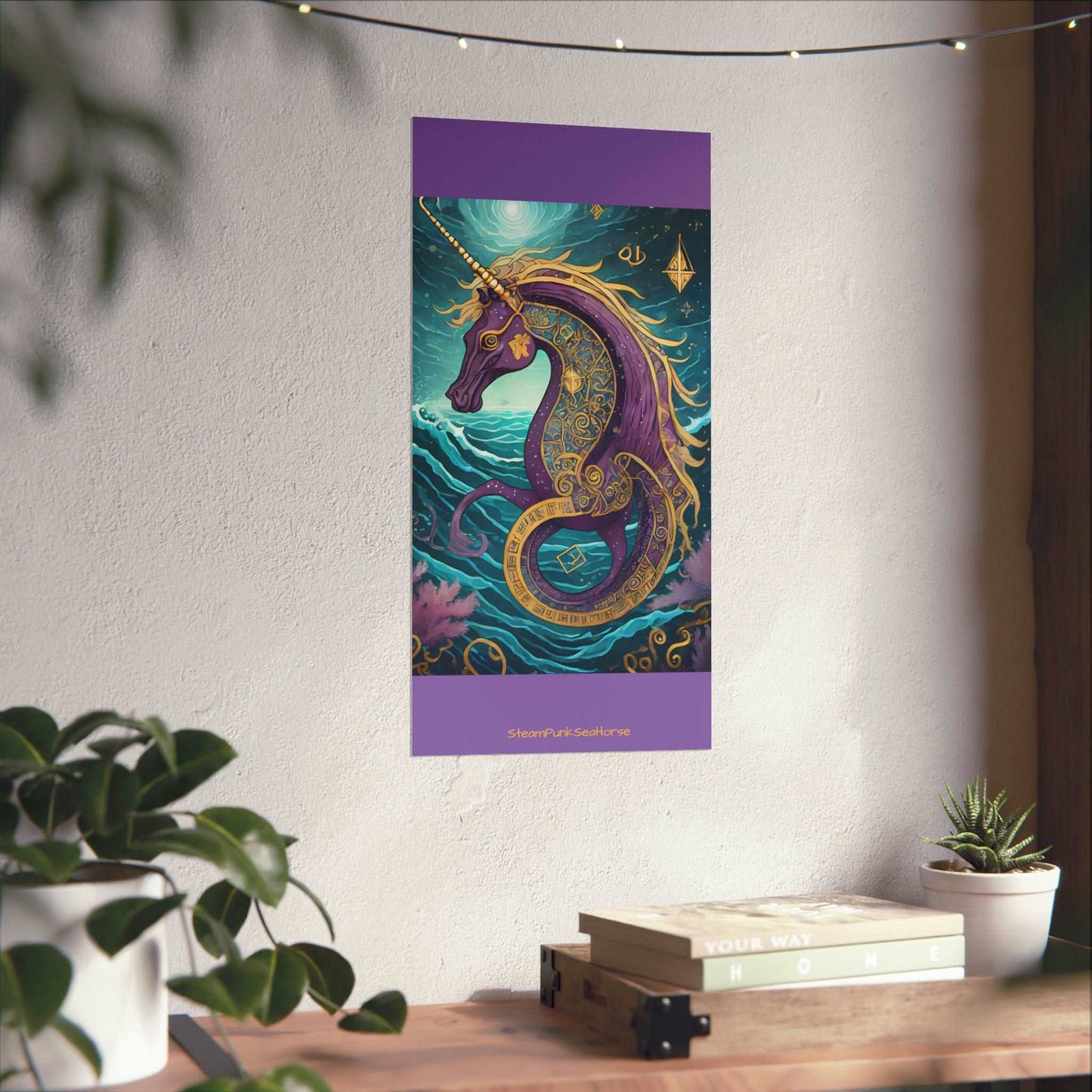 Matte Vertical Posters Mystical Steampunk Seahorse