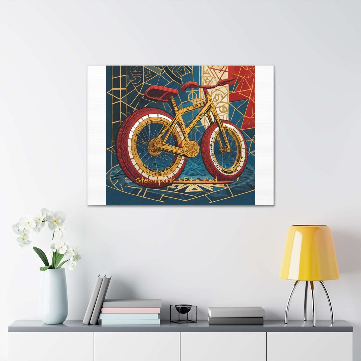 Steampunk EBike Red Gematria Canvas Gallery Wraps by Jacquie B