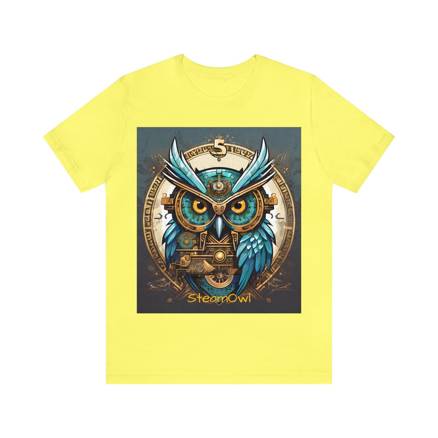 Unisex adult Jersey Short Sleeve Tee Steampunk Owl Mechanical Feathers Attire t shirt