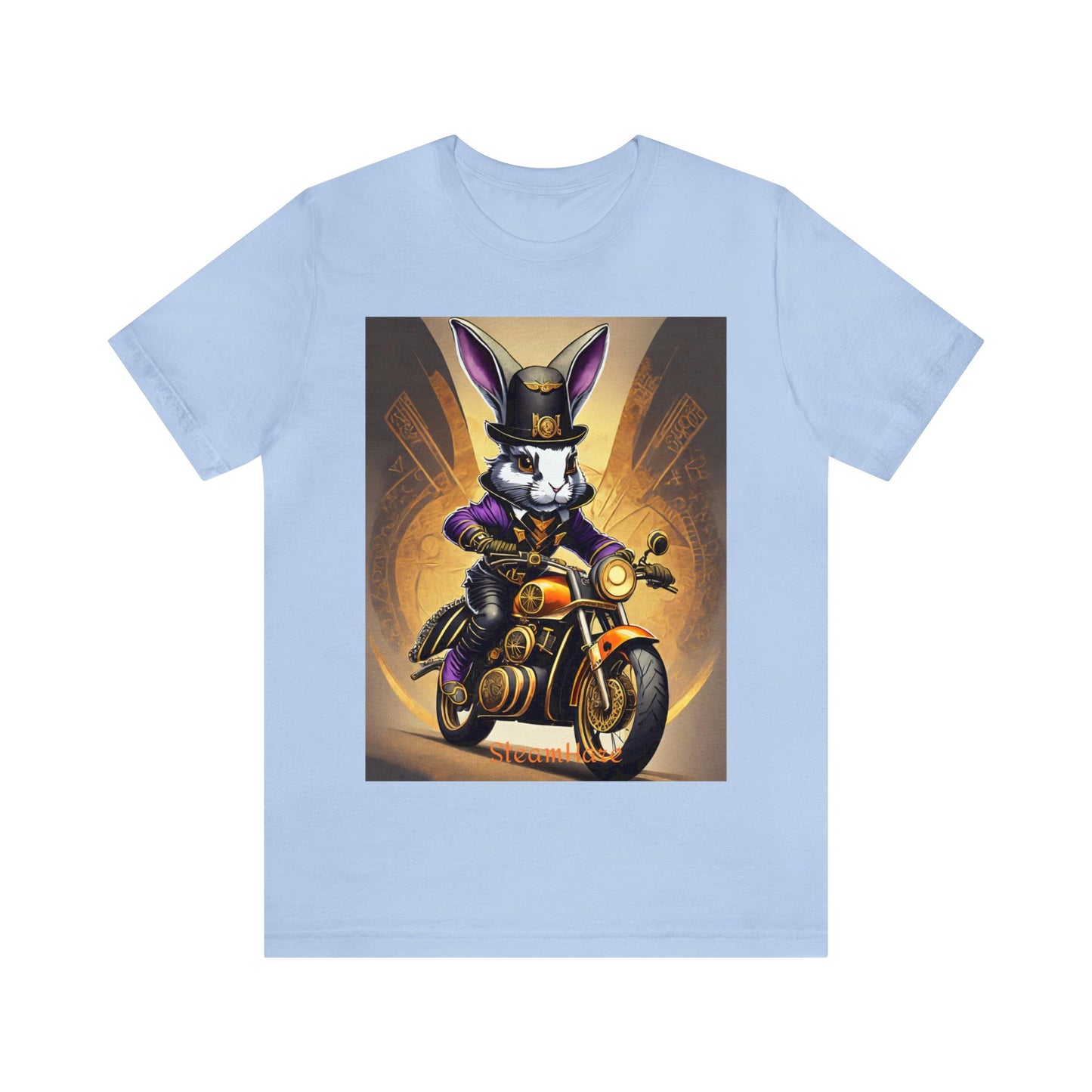 Unisex Adult Jersey Short Sleeve Tee SteamPunk Hare Motorcycle tshirt