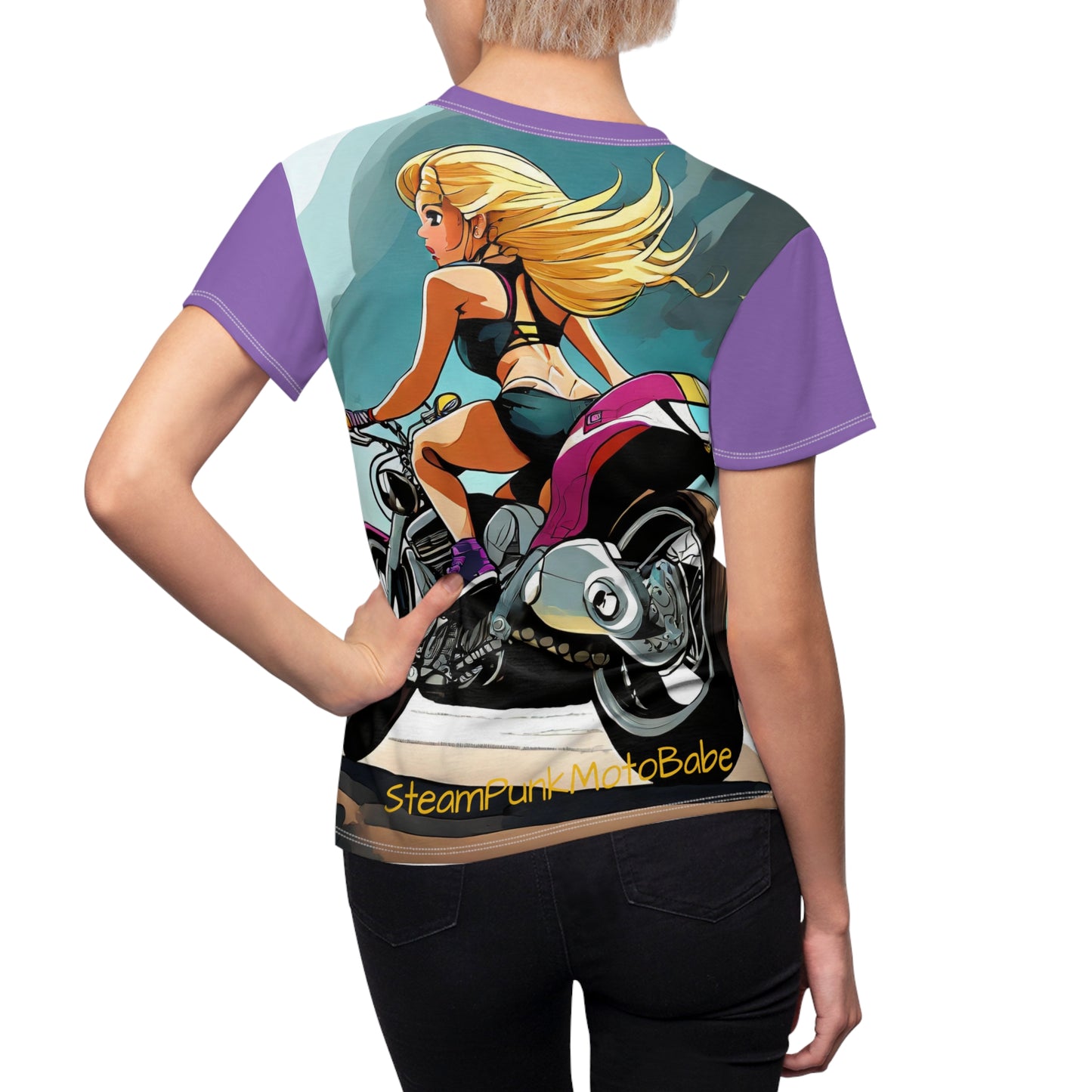 SteamPunk Sportbike Babe Women's Cut & Sew Tee (AOP) tshirt