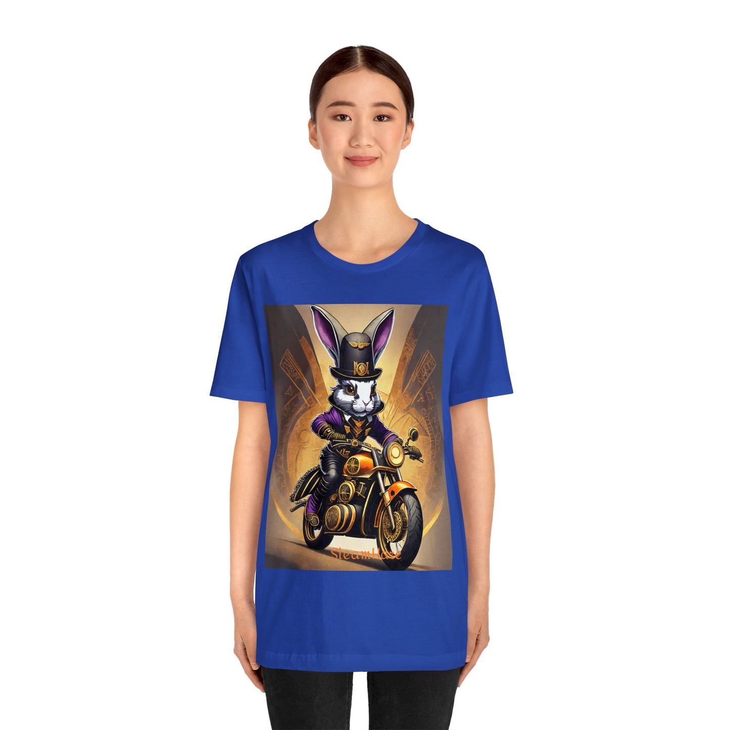 Unisex Adult Jersey Short Sleeve Tee SteamPunk Hare Motorcycle tshirt