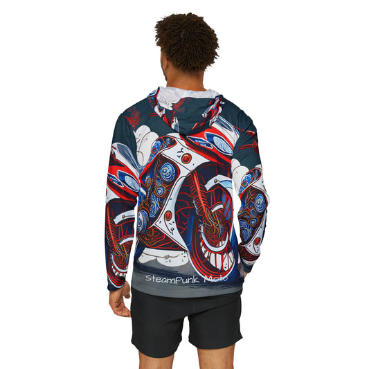 Unisex Adult Sports Warmup Hoodie (AOP) SteamPunk Moto Red White and blue