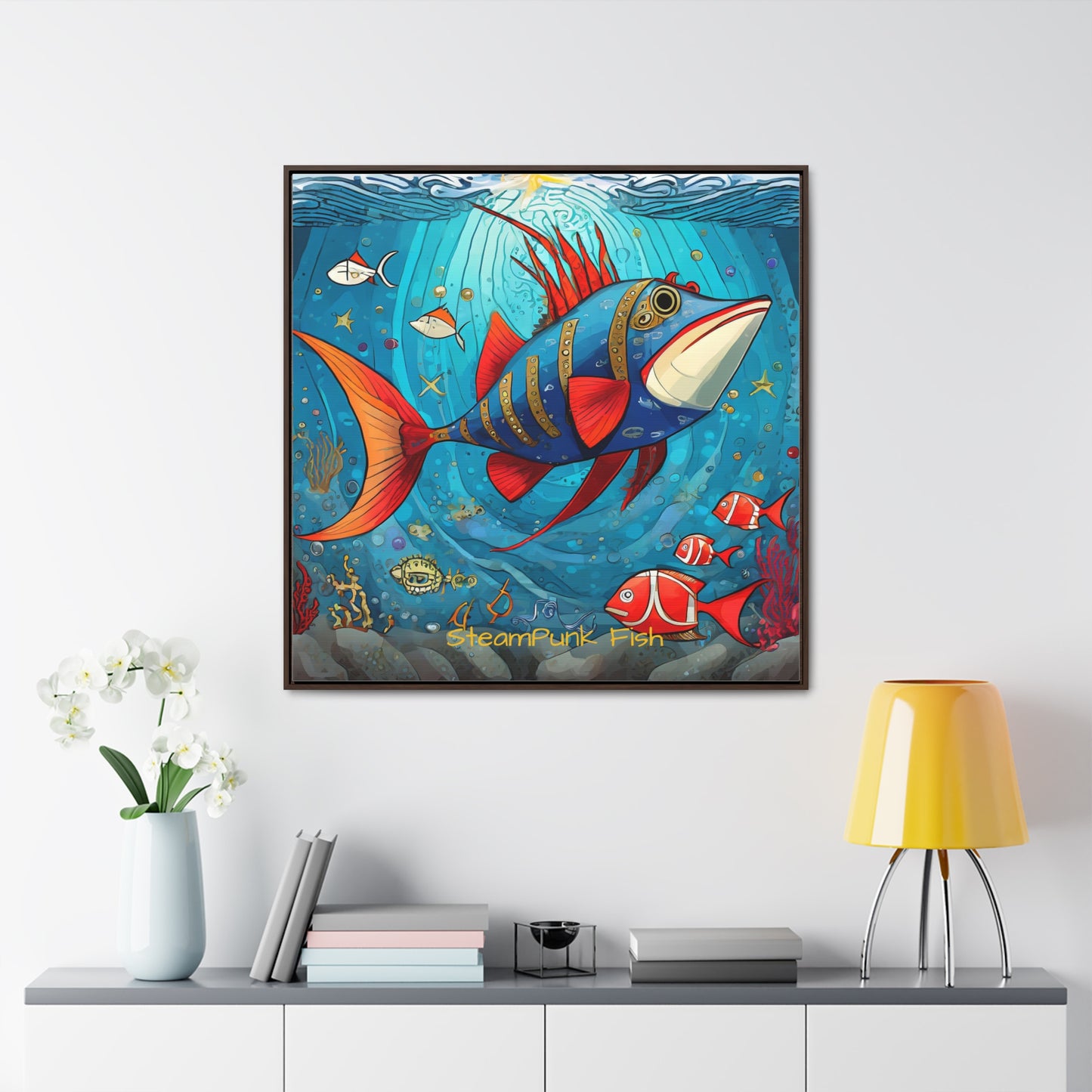 StreamPunk Fish Gematria Red ♥️ Gallery Canvas Wraps, Square Frame