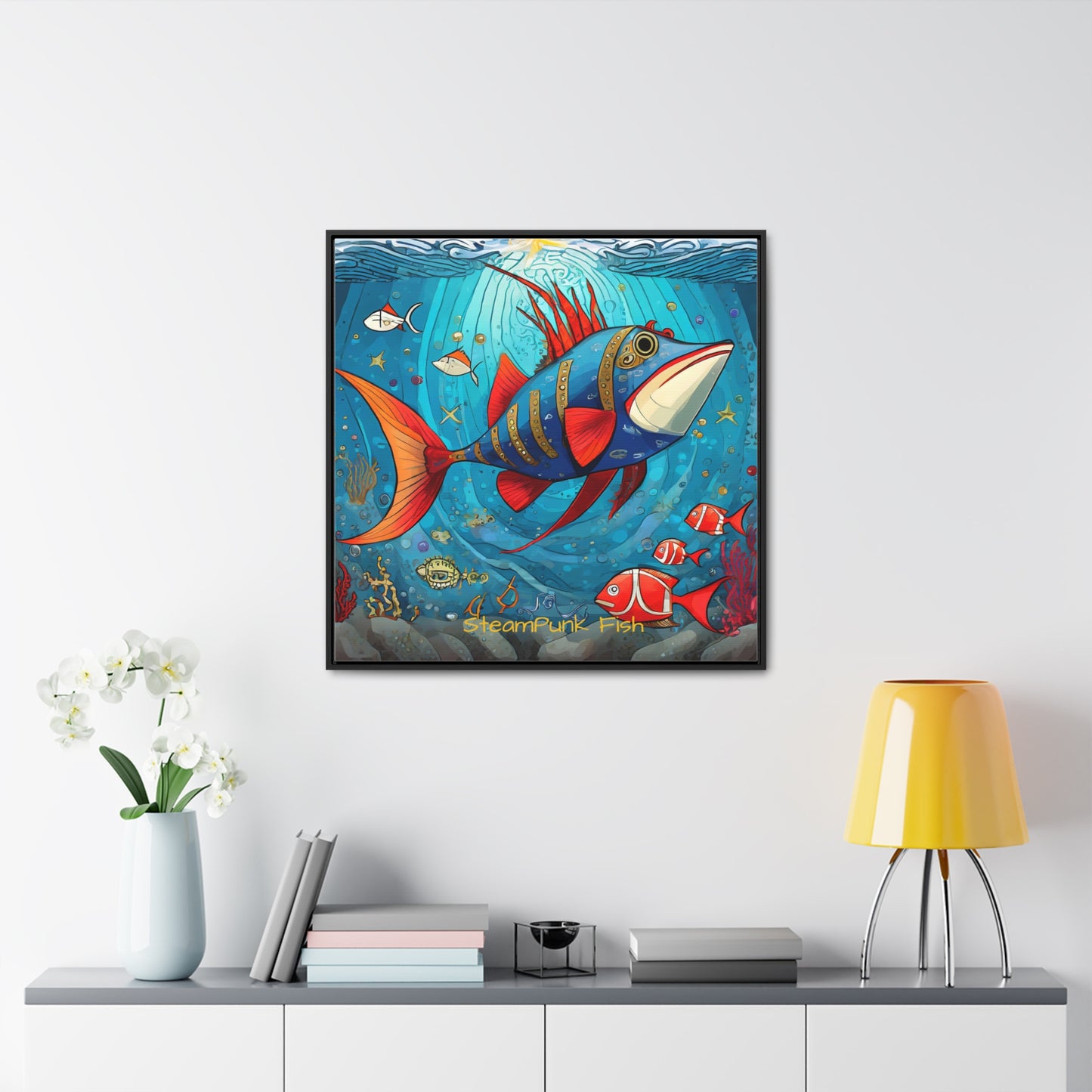 StreamPunk Fish Gematria Red ♥️ Gallery Canvas Wraps, Square Frame