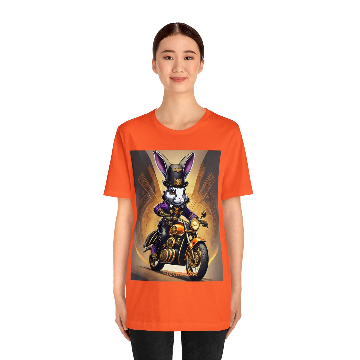 Unisex Adult Jersey Short Sleeve Tee SteamPunk Hare Motorcycle tshirt