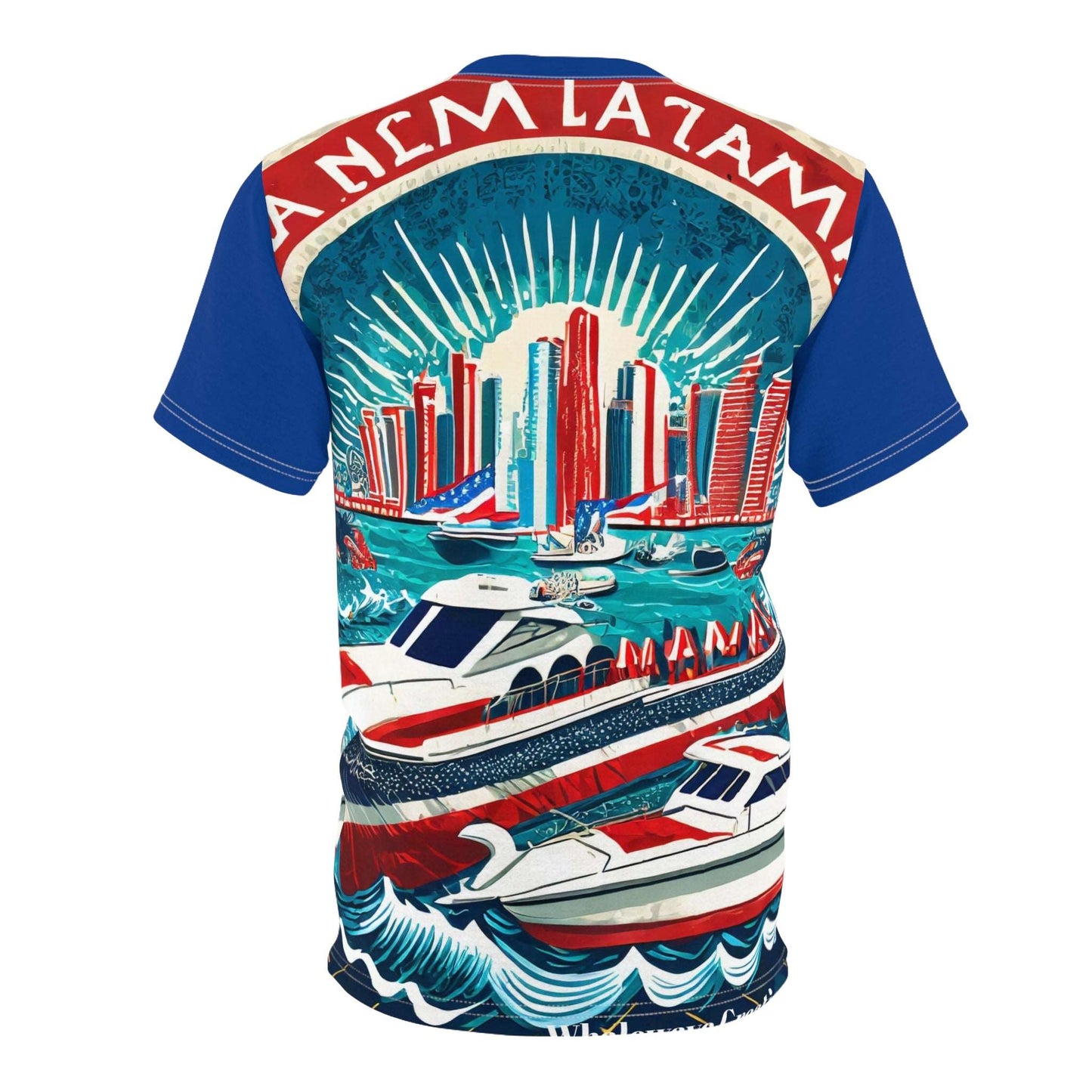 Men's Cut & Sew T -shirt AOP Miami Boat Life RWB