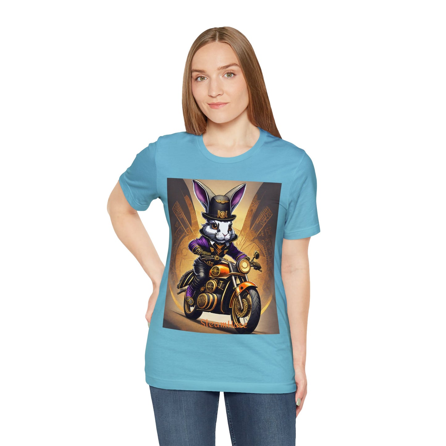 Unisex Adult Jersey Short Sleeve Tee SteamPunk Hare Motorcycle tshirt