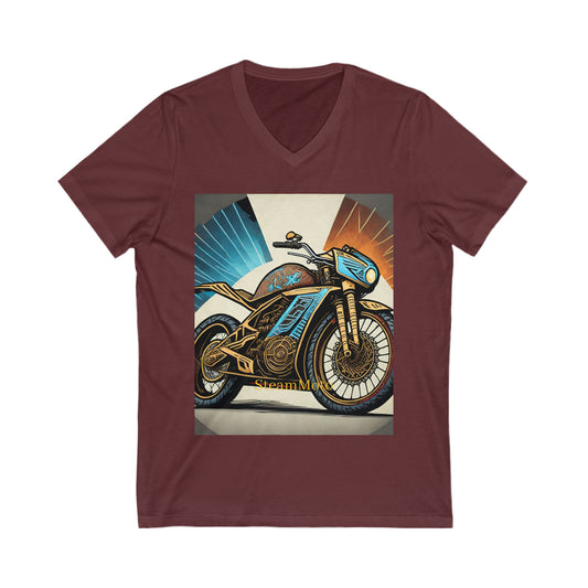 Unisex Adult Jersey Short Sleeve V-Neck Tee Steampunk Motor Cycle Apparel