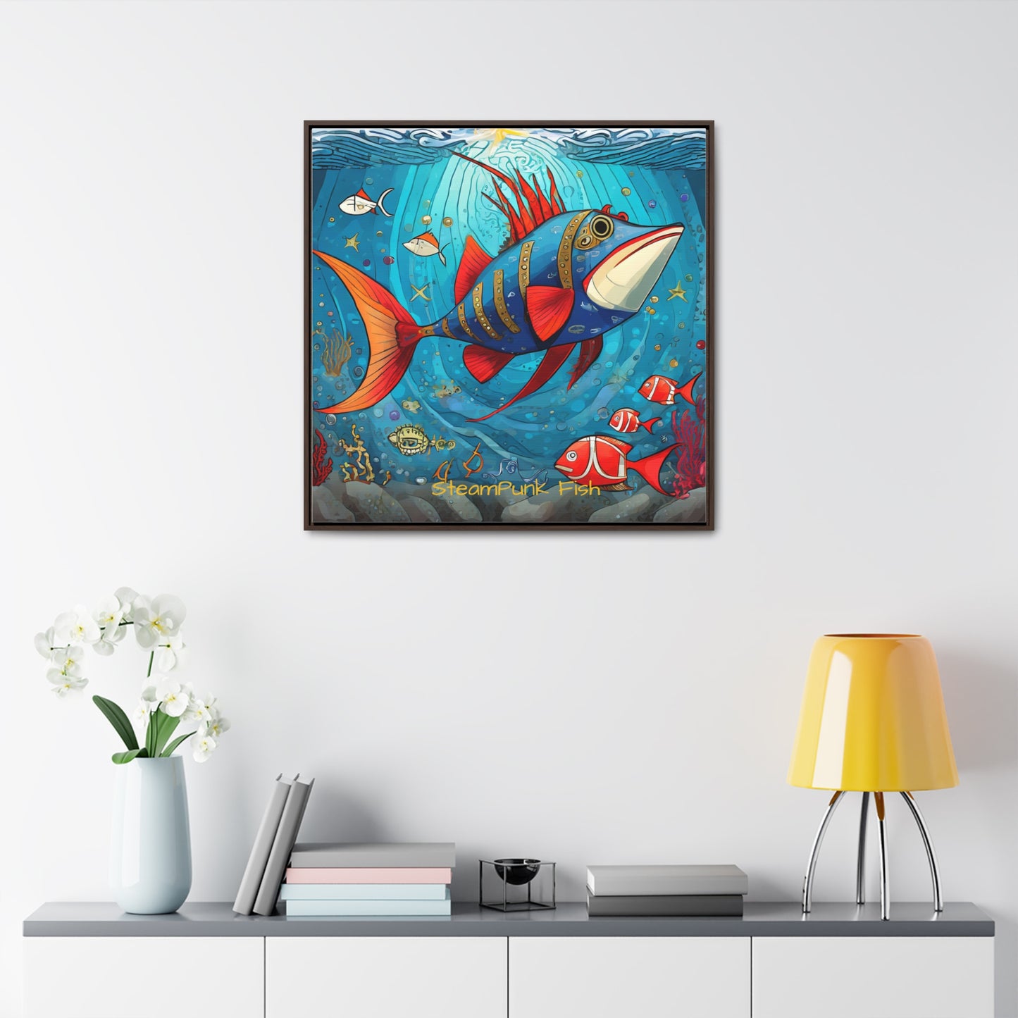 StreamPunk Fish Gematria Red ♥️ Gallery Canvas Wraps, Square Frame