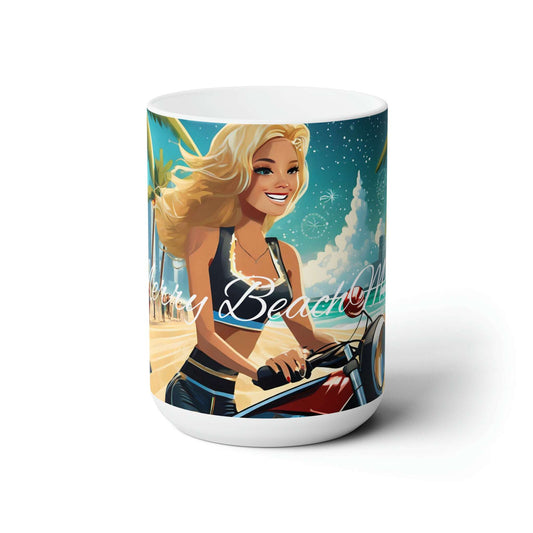 Merry Beachmas Blonde MotoBabe Christmas Ceramic Mug 15oz