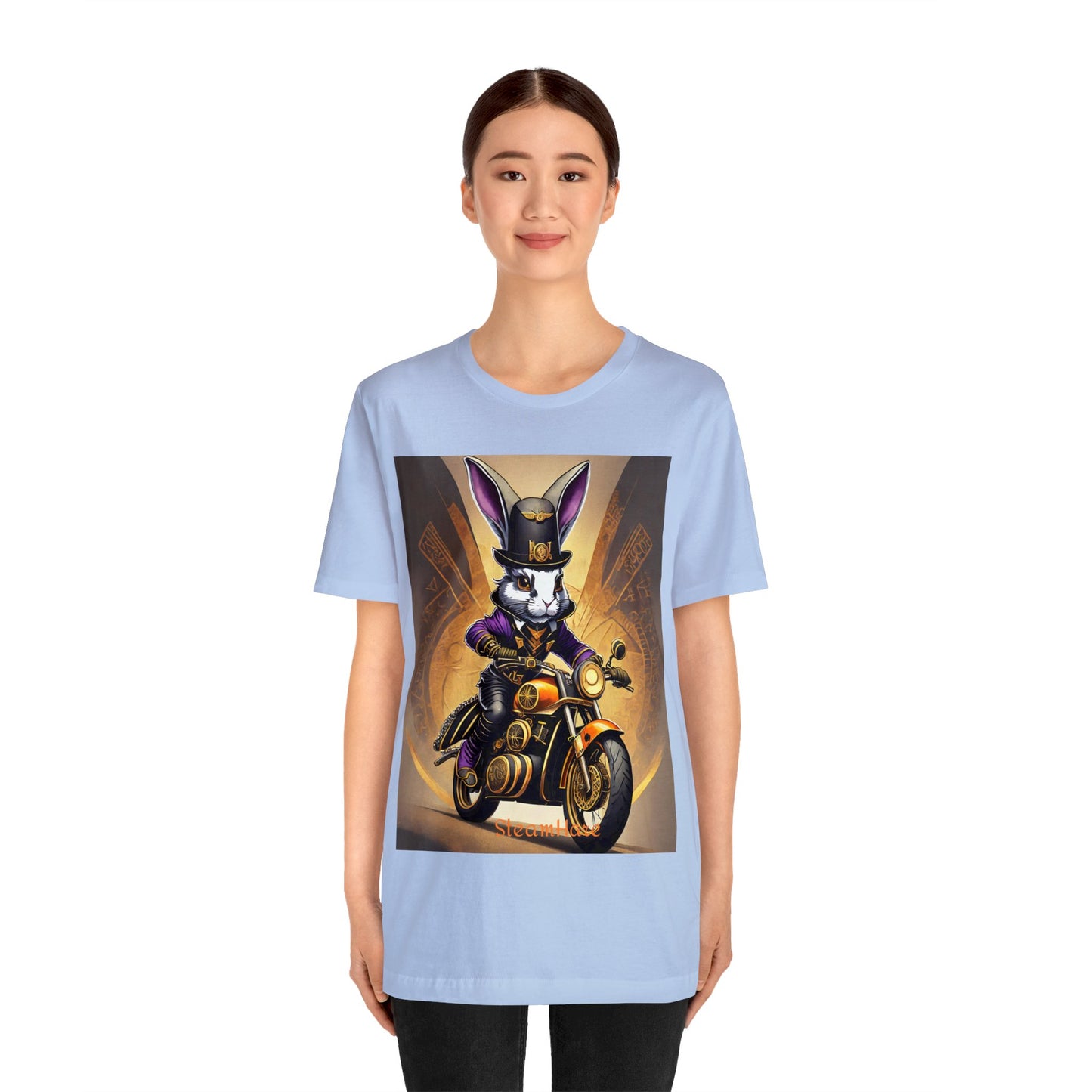 Unisex Adult Jersey Short Sleeve Tee SteamPunk Hare Motorcycle tshirt