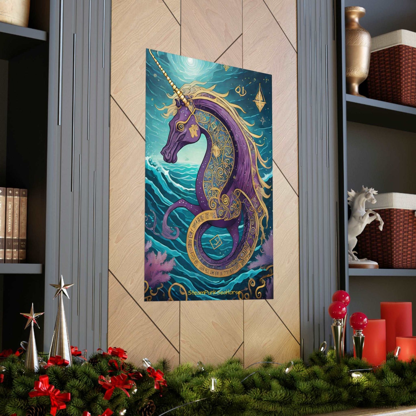 Matte Vertical Posters Mystical Steampunk Seahorse