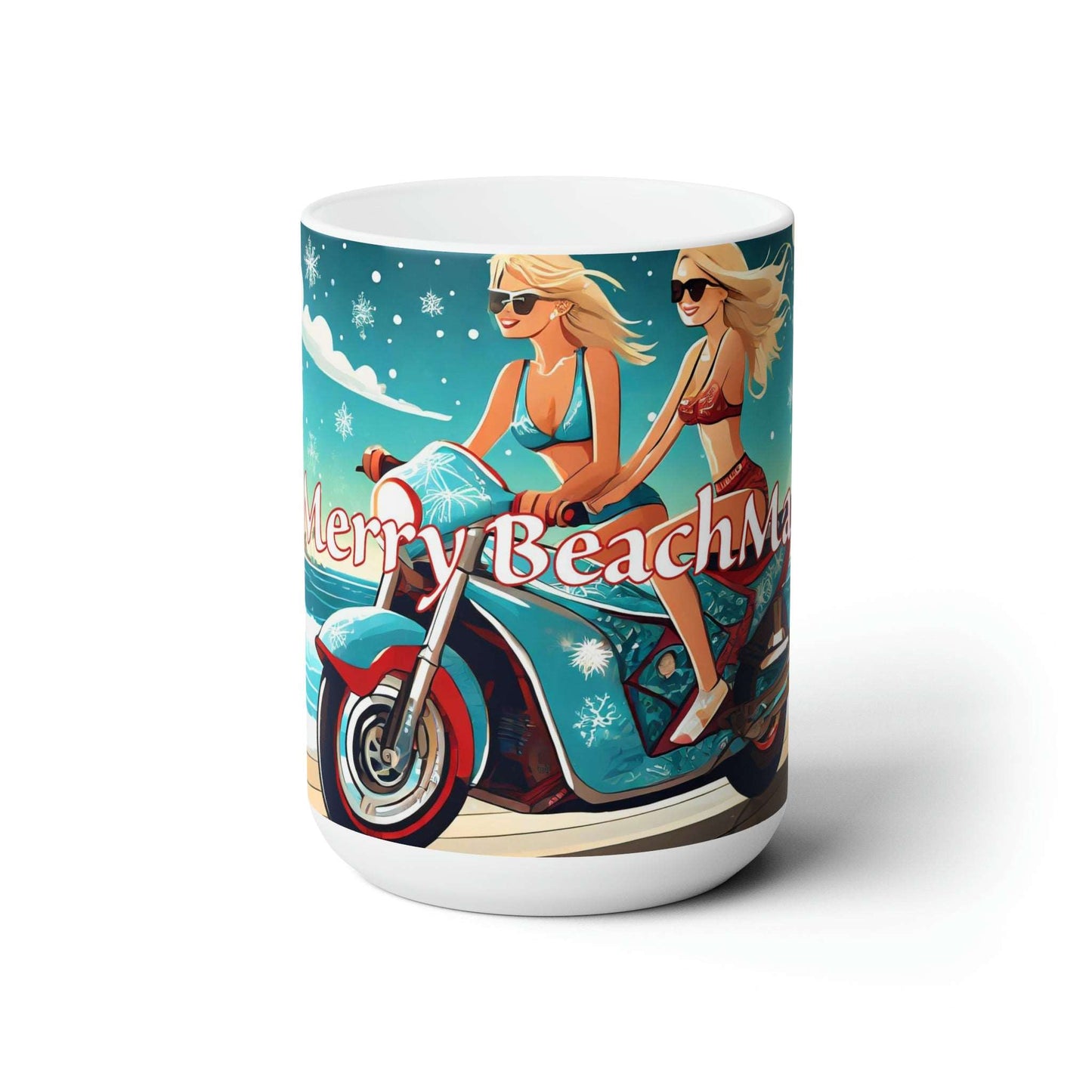 Merry Beach Mas Ceramic Mug 15oz by Whalewave Creations