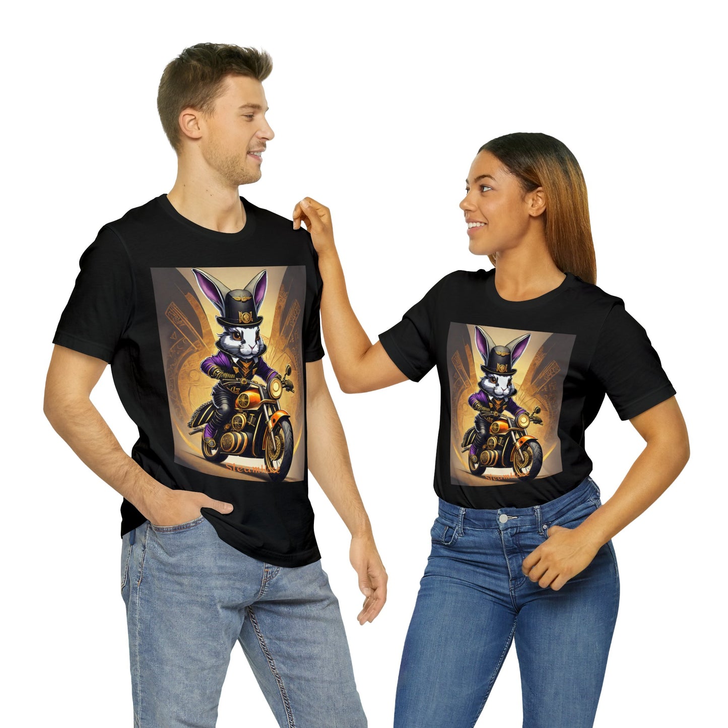 Unisex Adult Jersey Short Sleeve Tee SteamPunk Hare Motorcycle tshirt