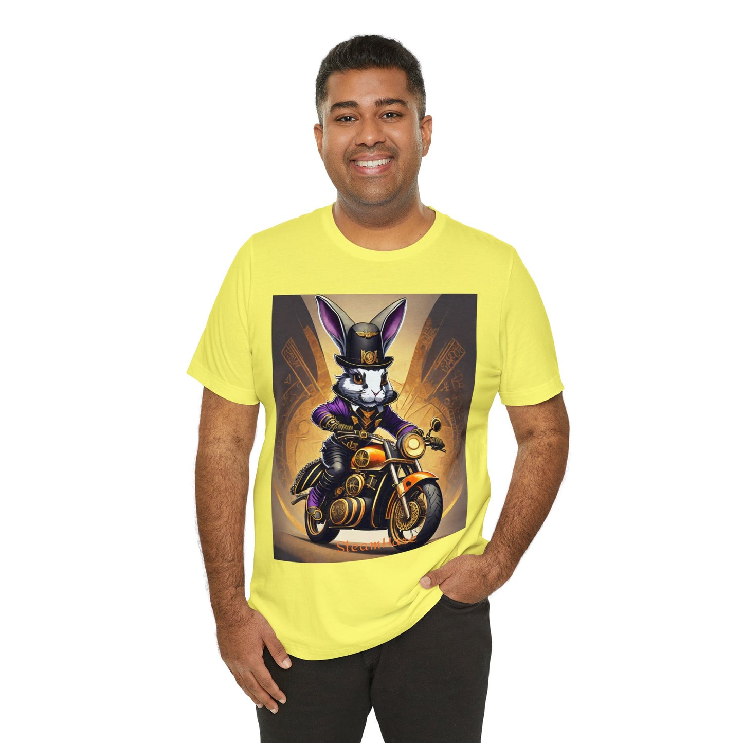 Unisex Adult Jersey Short Sleeve Tee SteamPunk Hare Motorcycle tshirt