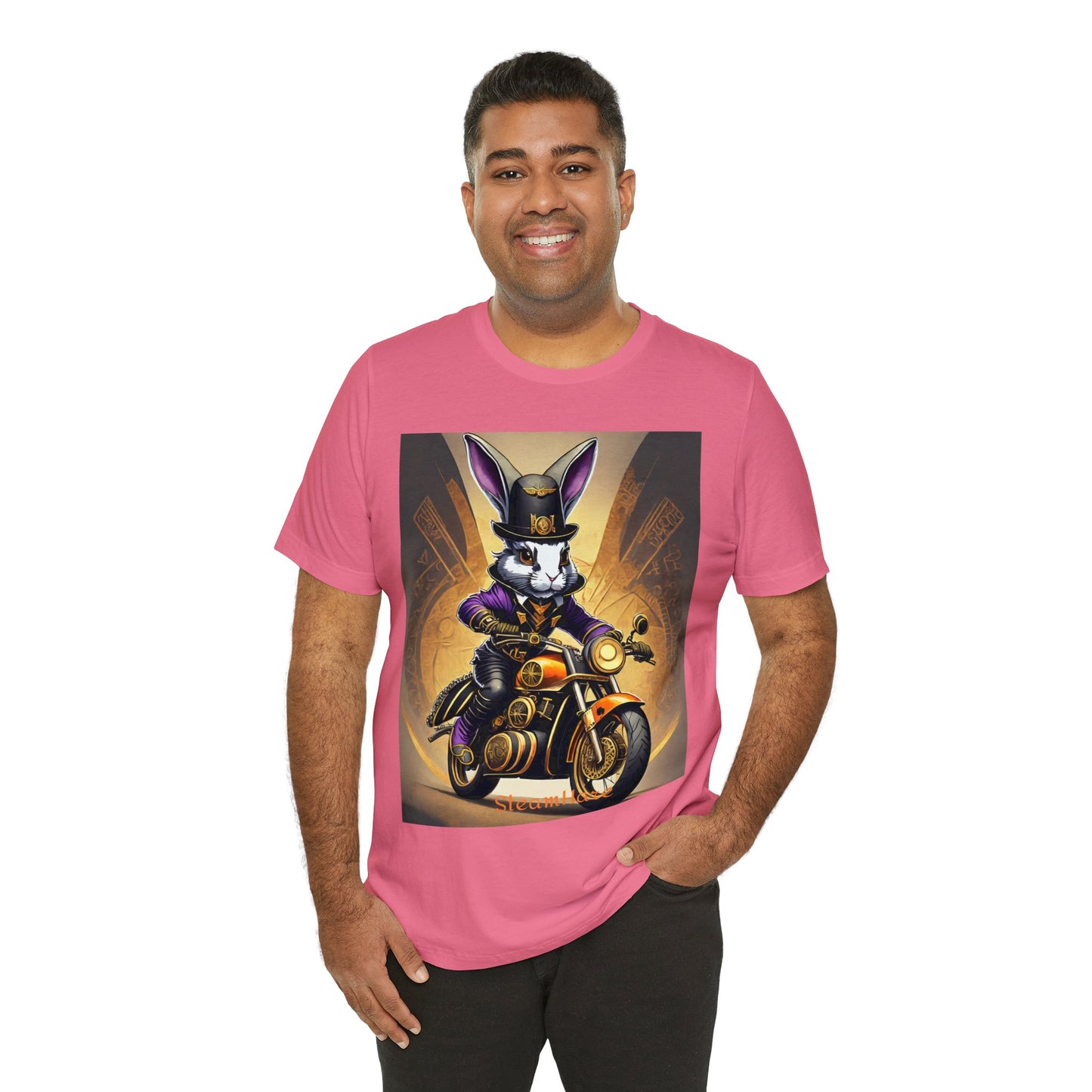 Unisex Adult Jersey Short Sleeve Tee SteamPunk Hare Motorcycle tshirt