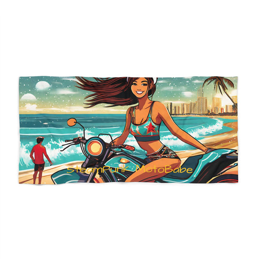 SteamPunk MotoBabe turquoise Beachmas Beach Towel