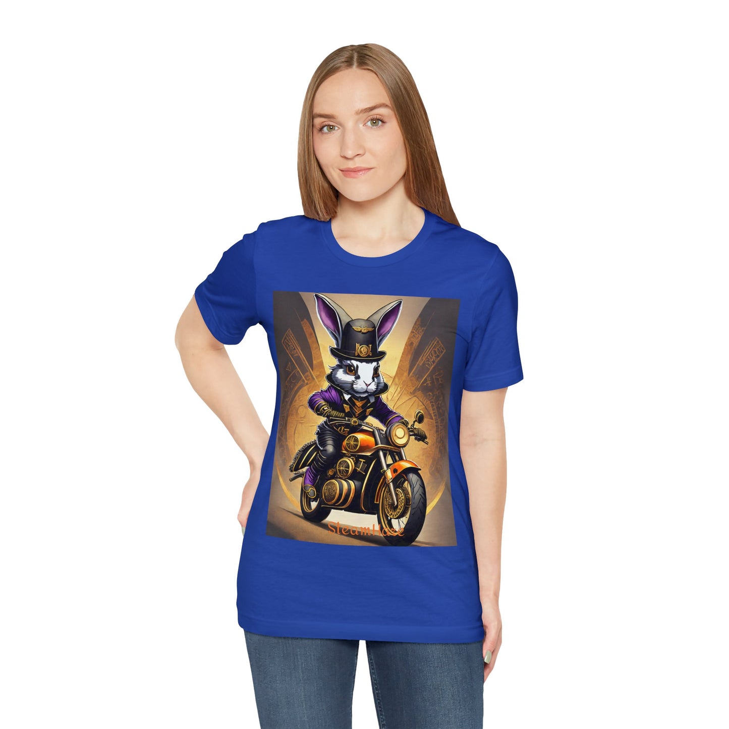 Unisex Adult Jersey Short Sleeve Tee SteamPunk Hare Motorcycle tshirt