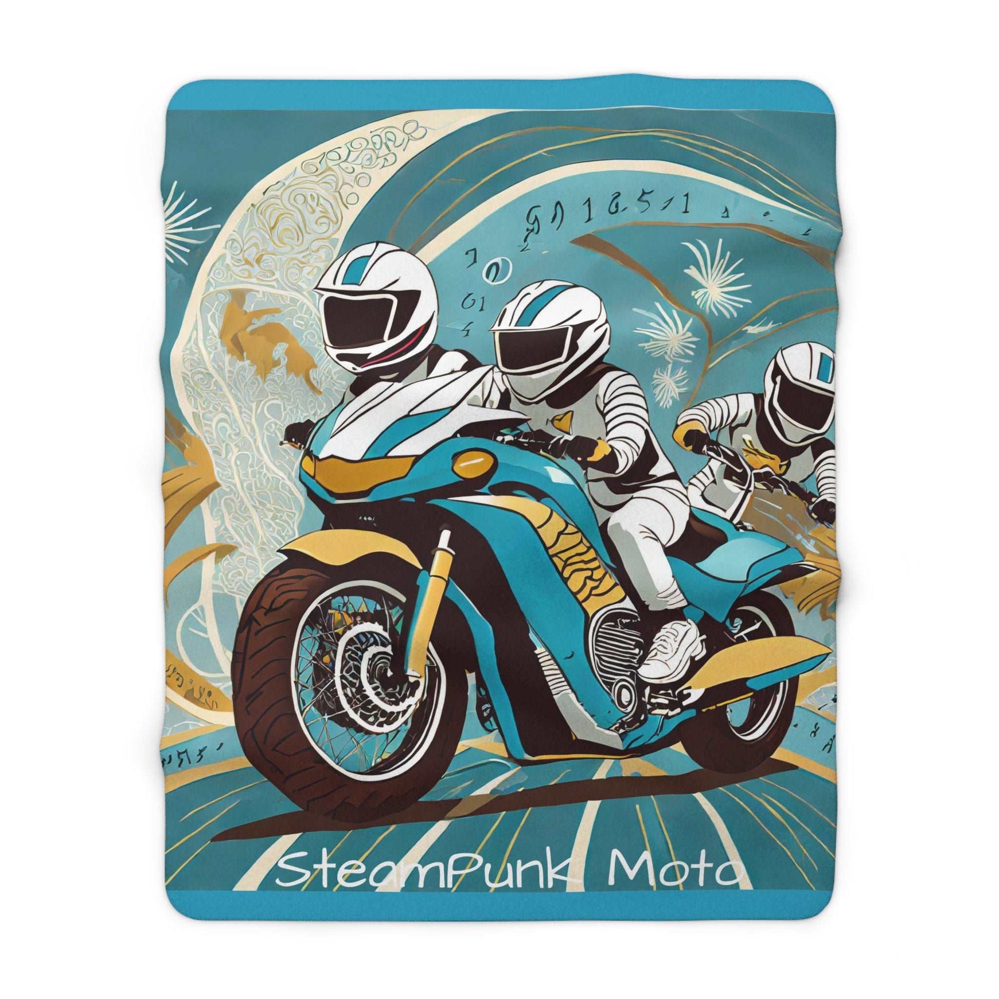 Sherpa Fleece Blanket SteamPunk Moto Turquoise Motorcycle art
