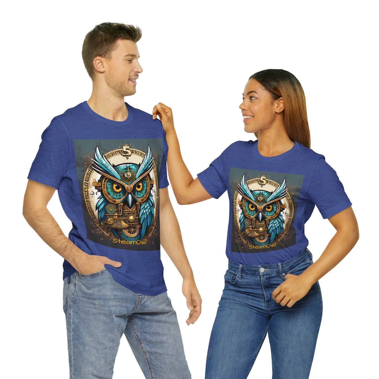 Unisex adult Jersey Short Sleeve Tee Steampunk Owl Mechanical Feathers Attire t shirt