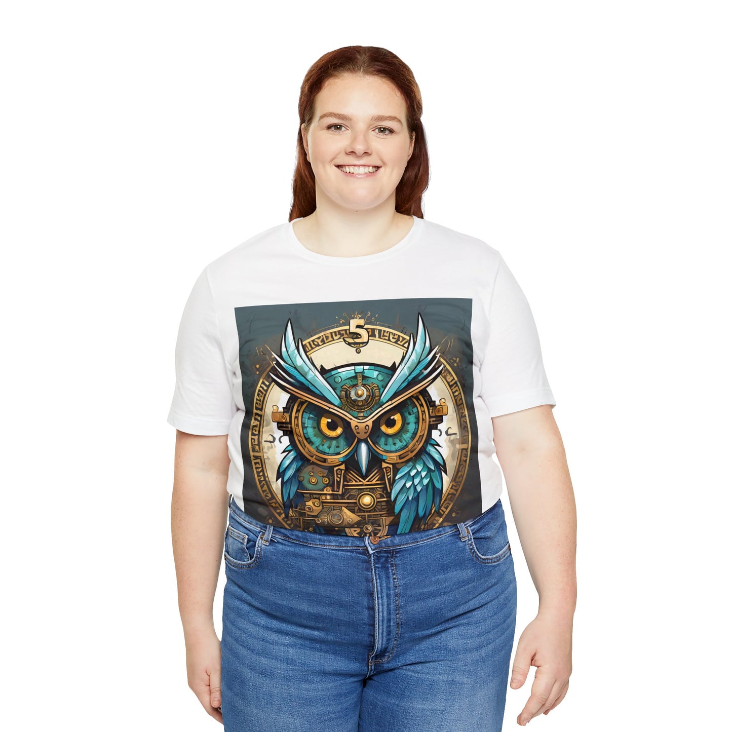 Unisex adult Jersey Short Sleeve Tee Steampunk Owl Mechanical Feathers Attire t shirt