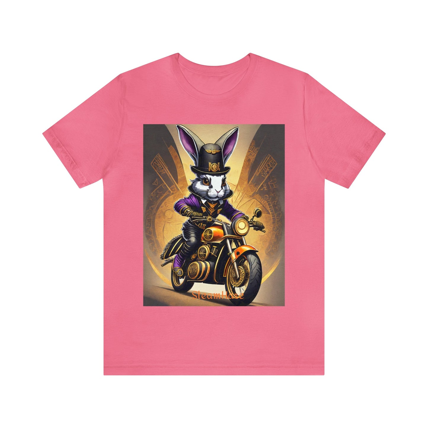 Unisex Adult Jersey Short Sleeve Tee SteamPunk Hare Motorcycle tshirt