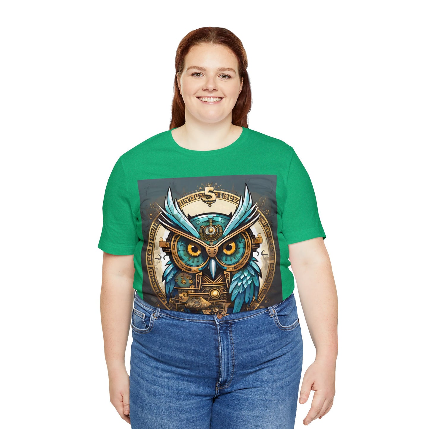 Unisex adult Jersey Short Sleeve Tee Steampunk Owl Mechanical Feathers Attire t shirt