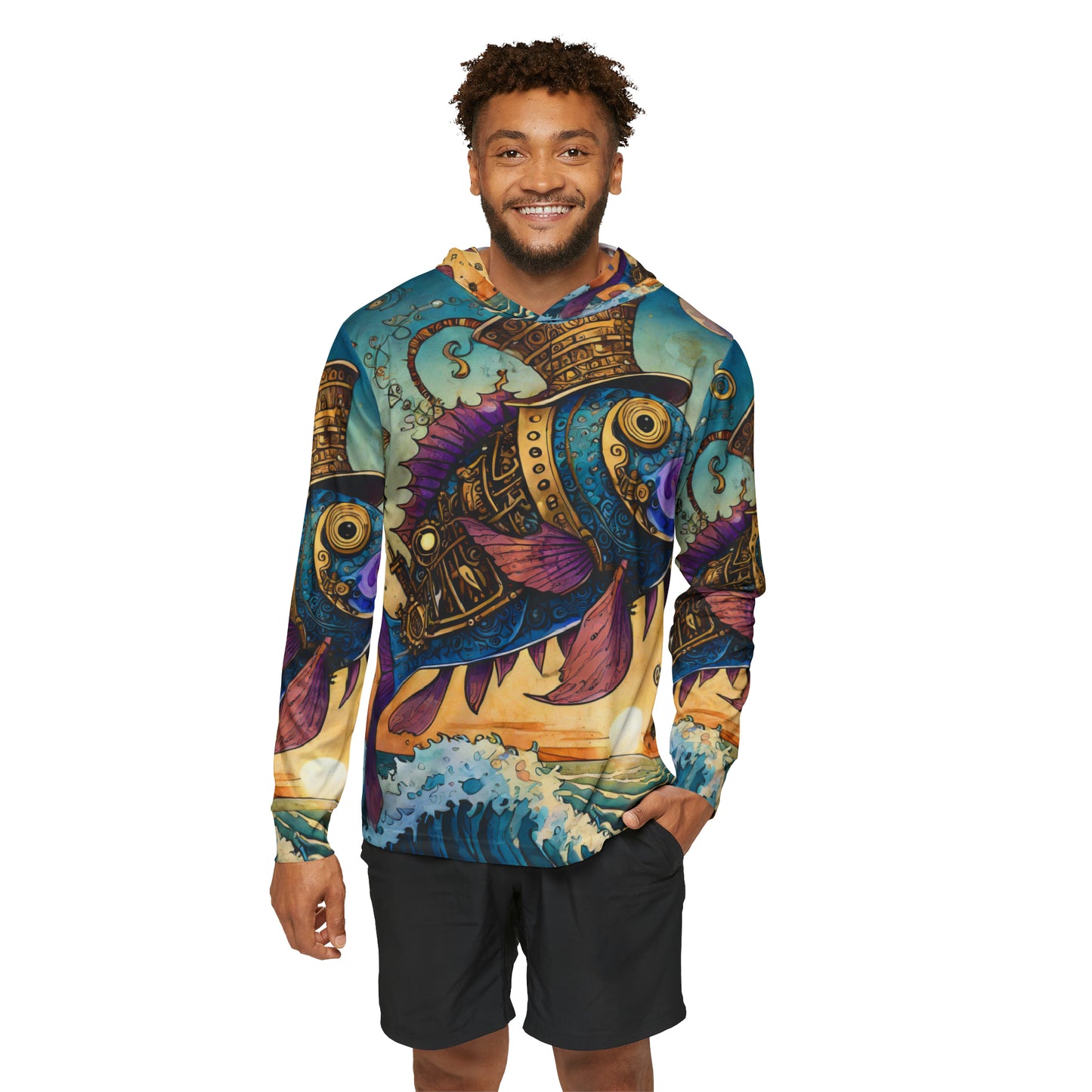 Unisex Adult Sports Warmup Hoodie (AOP) Steampunk Fish Sunshirt