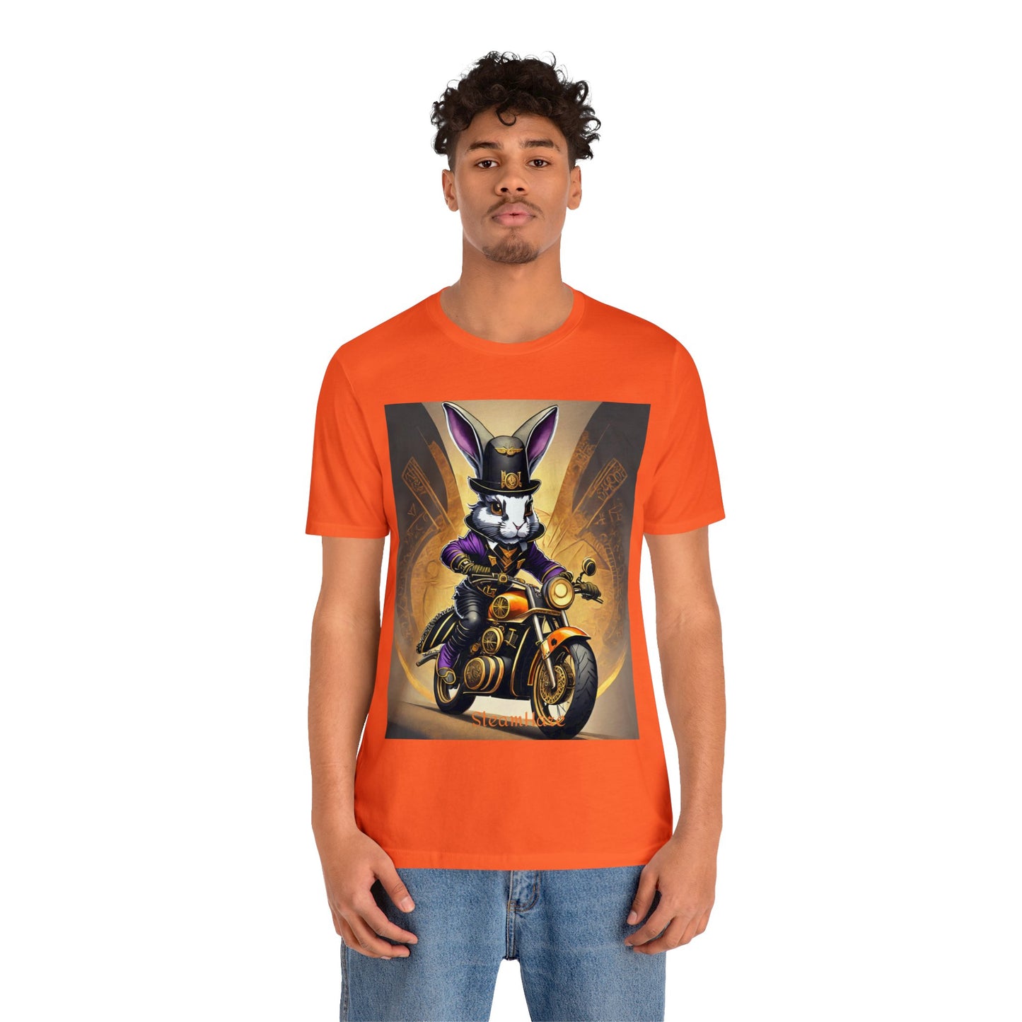 Unisex Adult Jersey Short Sleeve Tee SteamPunk Hare Motorcycle tshirt