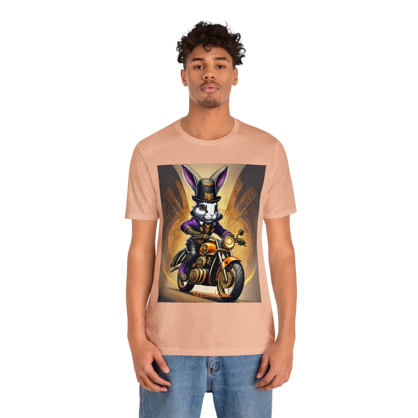 Unisex Adult Jersey Short Sleeve Tee SteamPunk Hare Motorcycle tshirt