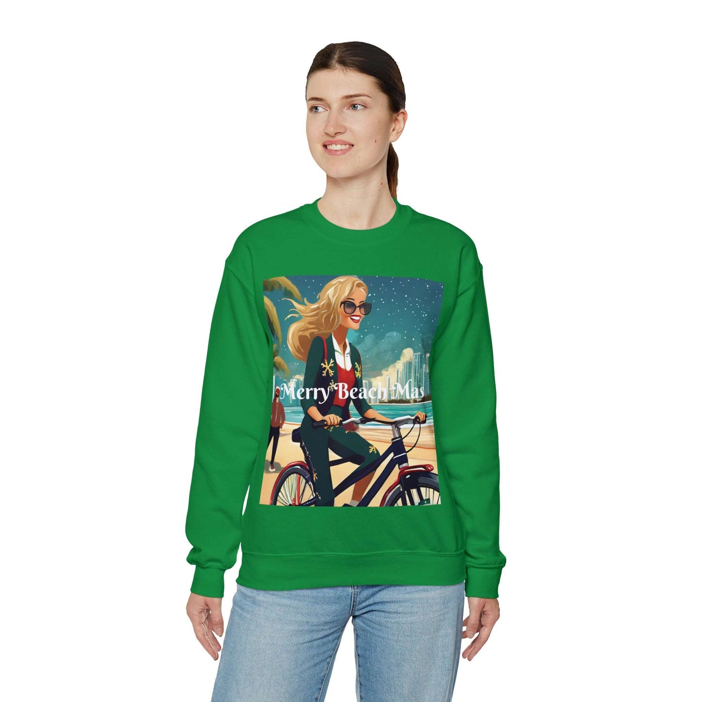 Merry Beach Mas City Electric Bicycle Woman's Heavy Blend™ Crewneck Sweatshirt