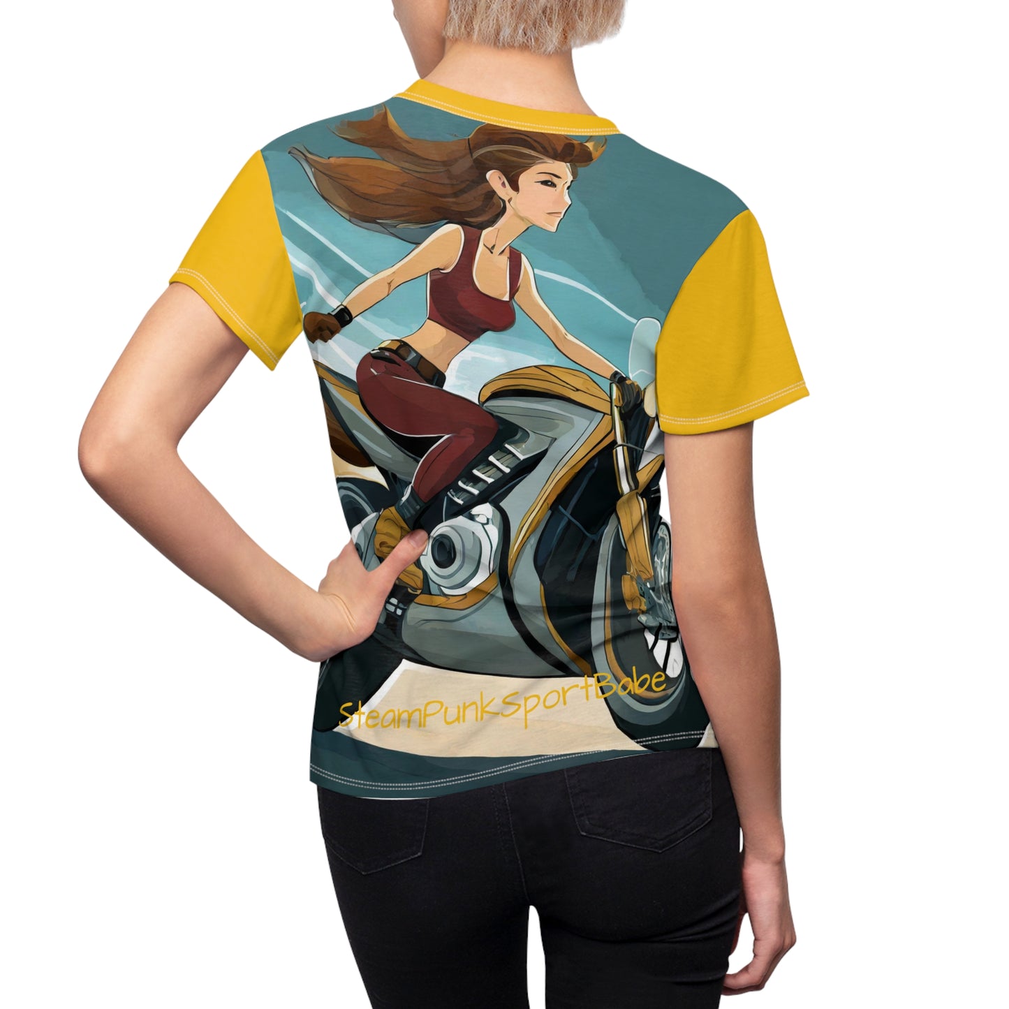 SteamPunk SportBabe Yellow Women's Cut & Sew Tee (AOP)