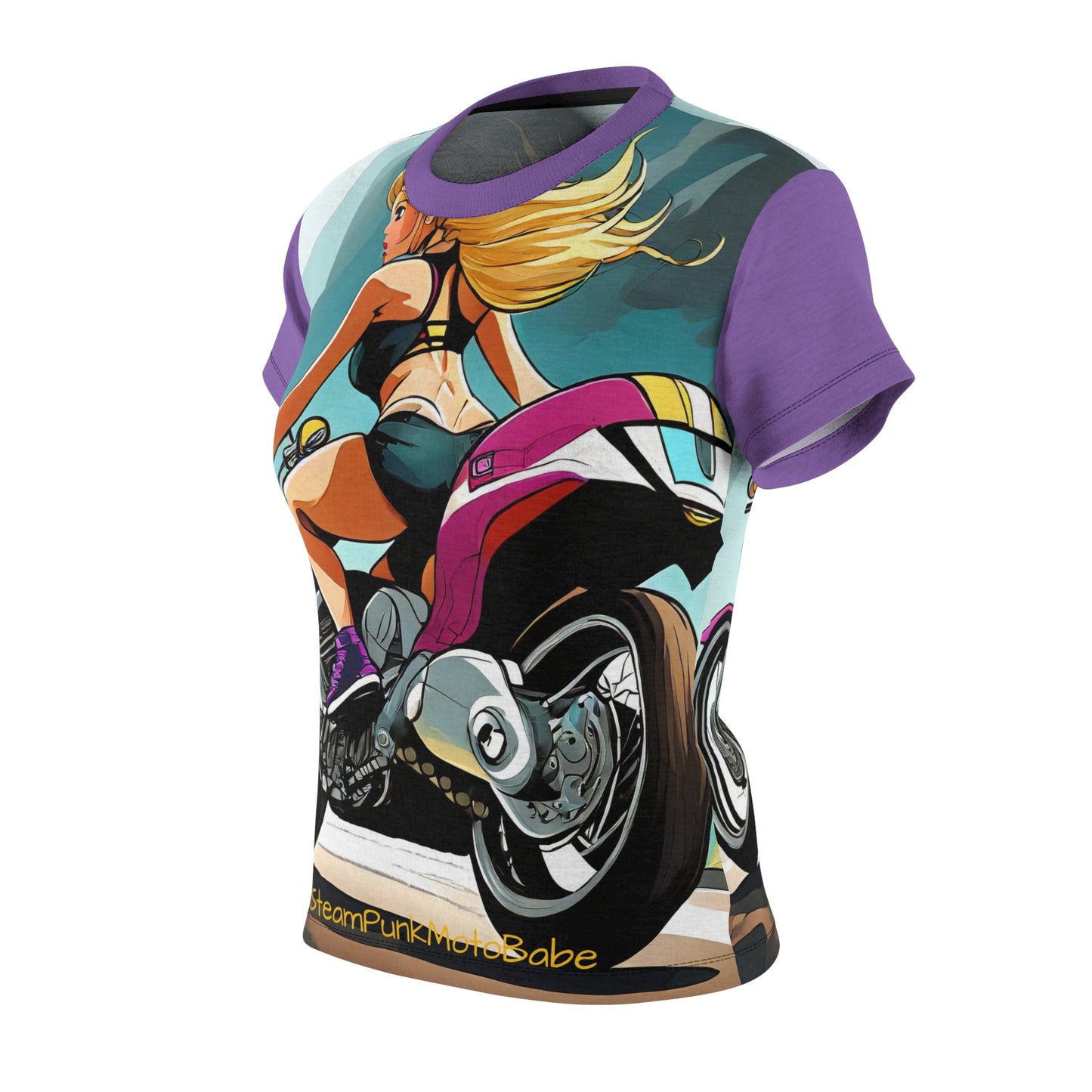 SteamPunk Sportbike Babe Women's Cut & Sew Tee (AOP) tshirt