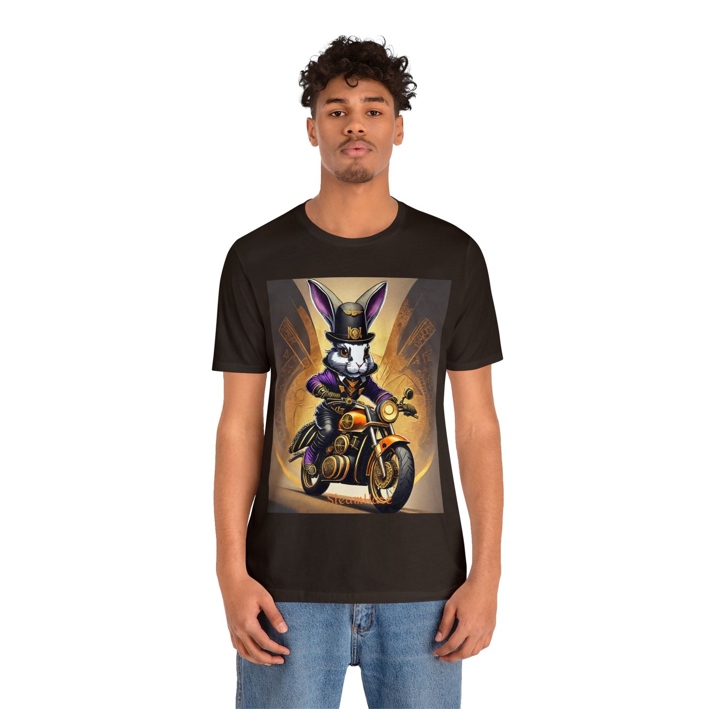 Unisex Adult Jersey Short Sleeve Tee SteamPunk Hare Motorcycle tshirt