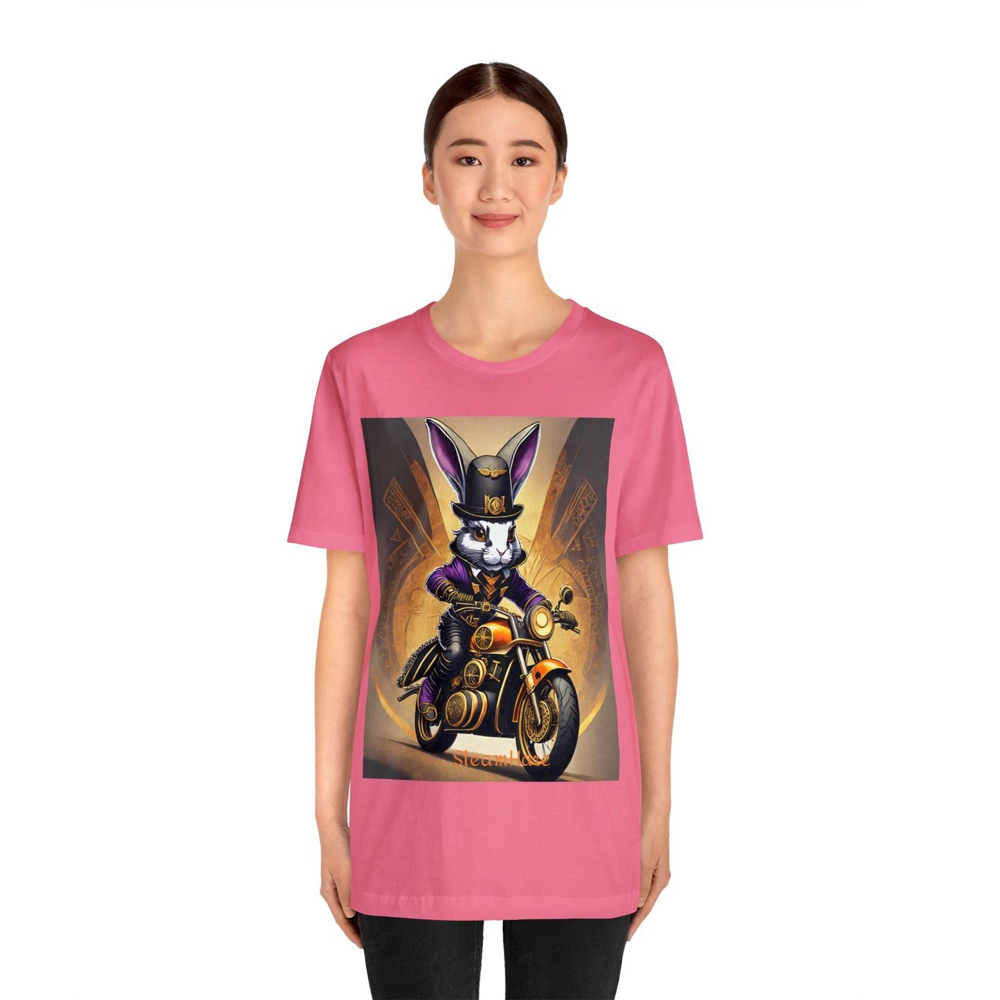 Unisex Adult Jersey Short Sleeve Tee SteamPunk Hare Motorcycle tshirt