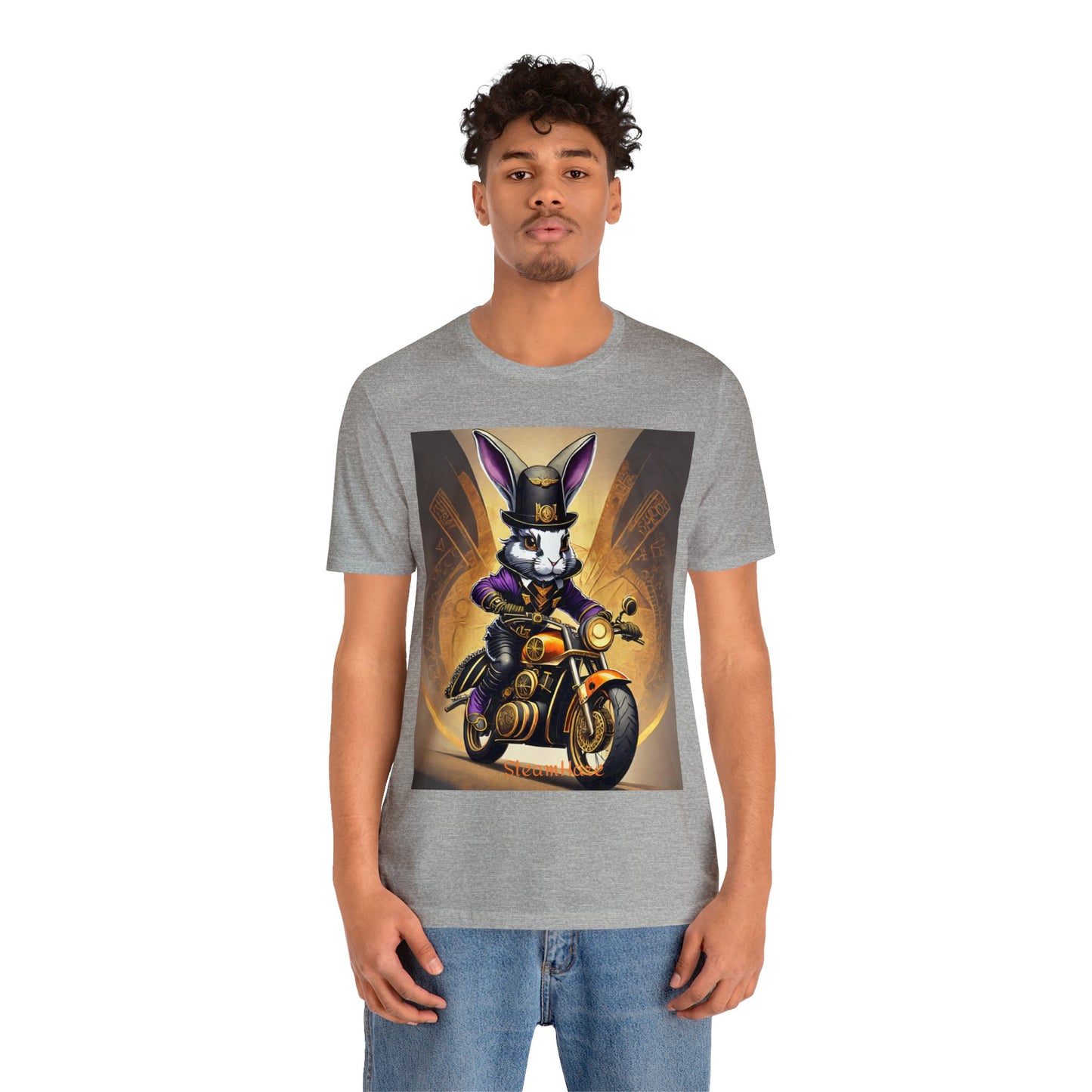 Unisex Adult Jersey Short Sleeve Tee SteamPunk Hare Motorcycle tshirt