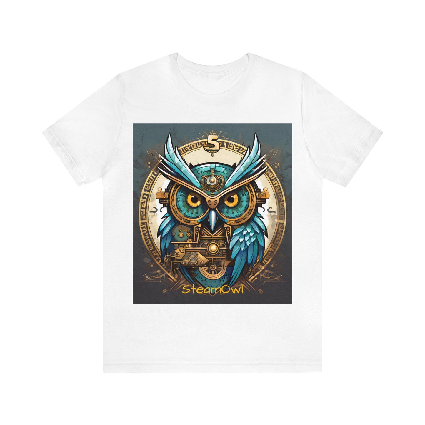 Unisex adult Jersey Short Sleeve Tee Steampunk Owl Mechanical Feathers Attire t shirt