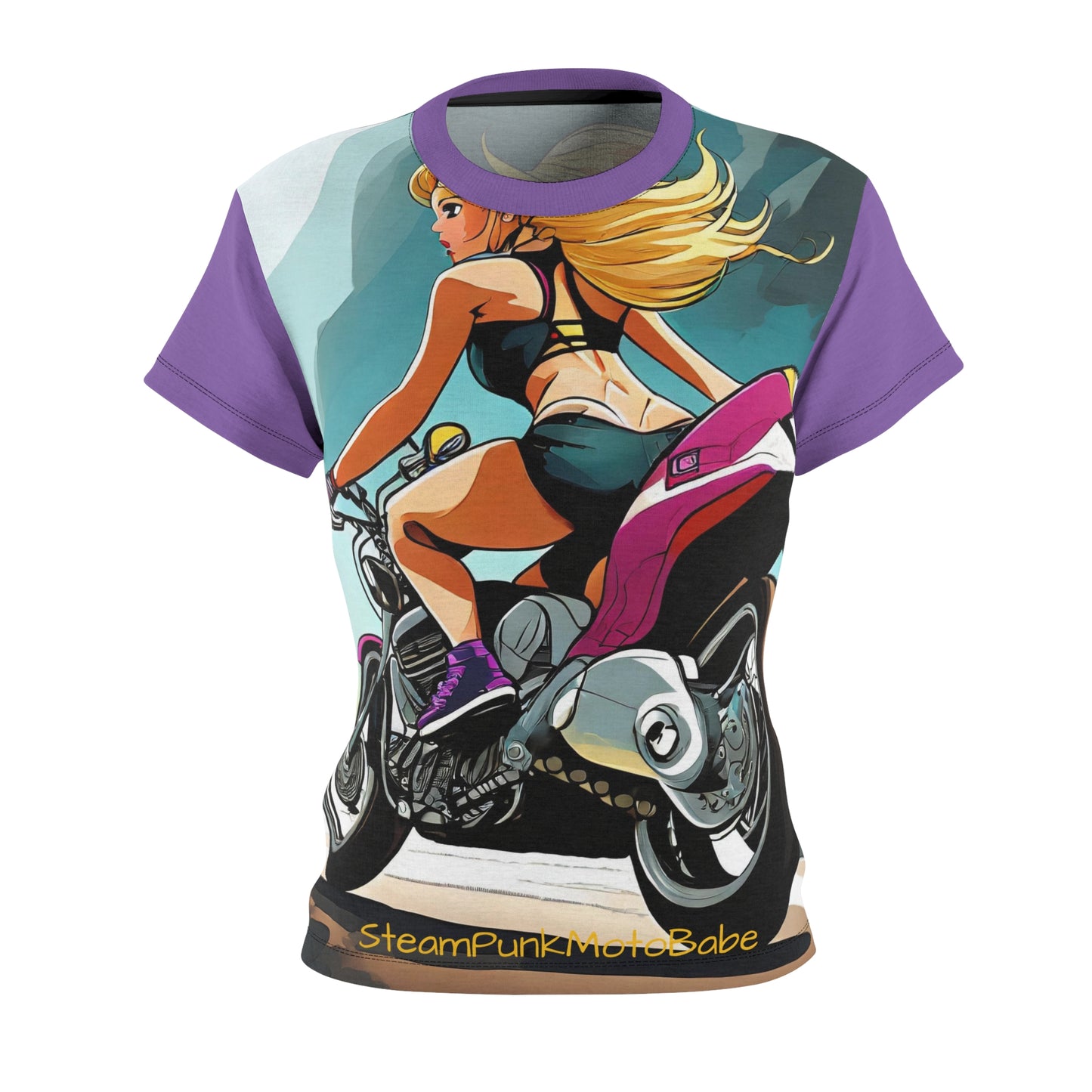 SteamPunk Sportbike Babe Women's Cut & Sew Tee (AOP) tshirt