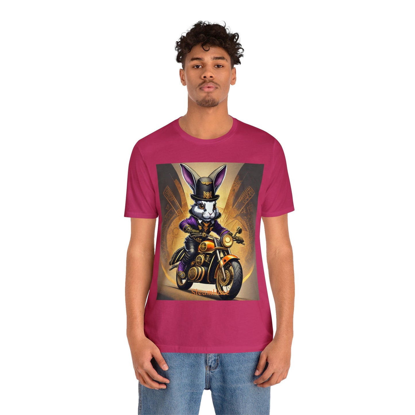 Unisex Adult Jersey Short Sleeve Tee SteamPunk Hare Motorcycle tshirt