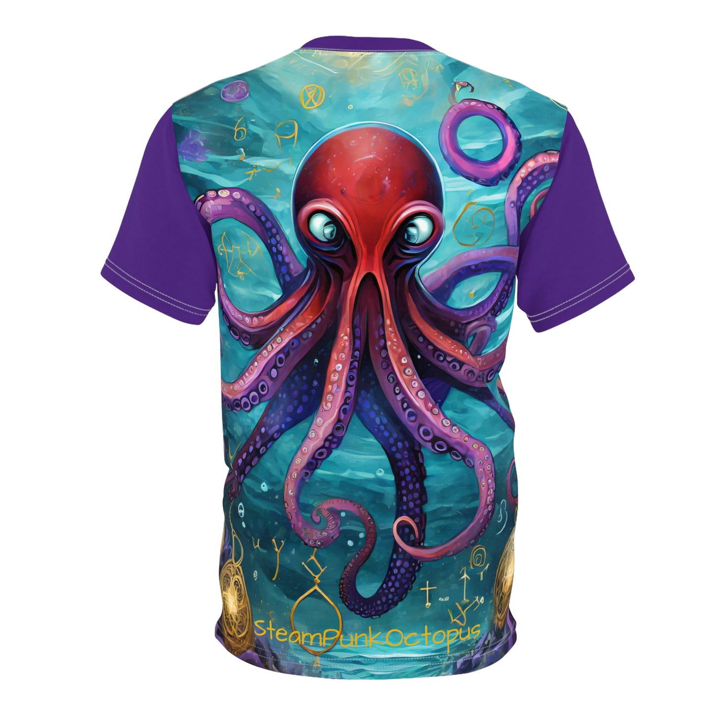 SteamPunk Octopus Gematria Purple Adult Unisex Cut & Sew Tee (AOP)