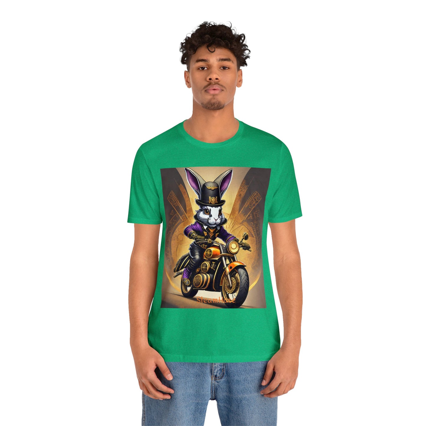 Unisex Adult Jersey Short Sleeve Tee SteamPunk Hare Motorcycle tshirt